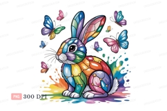 Colorful bunny surrounded by butterflies rabbit butterfly Product Image 1