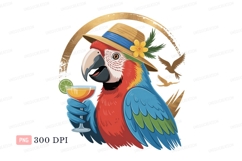Colorful parrot with hat and drink macaw tropical Product Image 1