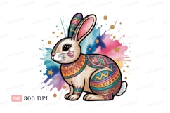 Colorful patterned rabbit with watercolor splashes Product Image 1