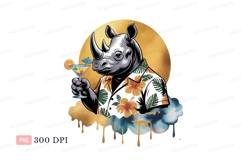 Rhinoceros holding cocktail wearing floral shirt drink Product Image 1