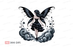 Dark fairy surrounded by clouds and flowers gothic Product Image 1