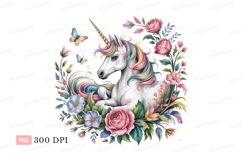 Unicorn surrounded by colorful flowers and butterflies Product Image 1