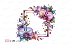Orchid floral frame C L I P A R T purple pink Product Image 1