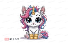 Cute white cat unicorn with colorful mane CLIPART Product Image 1