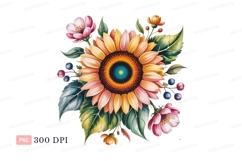 Vibrant sunflower bouquet with pink blossoms CLIPART Product Image 1