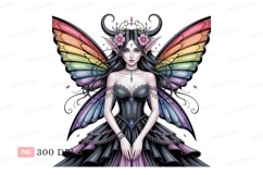 Gothic fairy with rainbow wings and horns CLIPART Product Image 1