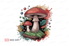 Red spotted mushrooms with colorful splashes white Product Image 1