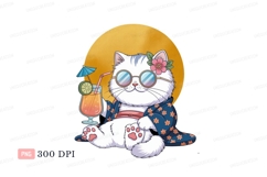 White cat with flower and drink sunglasses Product Image 1