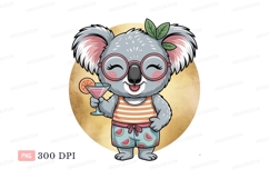 Cute koala enjoying a summer drink clipart animal Product Image 1