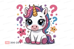 Sad unicorn with question marks and stars image Product Image 1