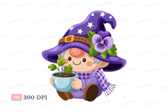 Purple gnome holding plant scarf Product Image 1