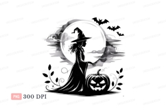 Halloween witch moon pumpkin bats C L I P A R T image Product Image 1