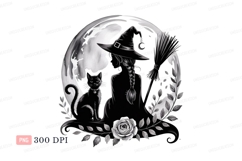 Witch cat moon rose C L I P A R T broom Product Image 1