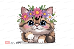 Fluffy feline wearing floral crown kitten animal Product Image 1