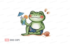 Cheerful frog enjoying summer drink amphibian cocktail Product Image 1