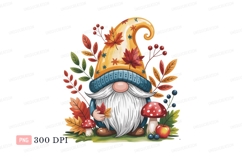 Autumn gnome holding leaves with mushrooms and apple Product Image 1