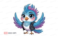 Blue bird with punk rock hairstyle and leather jacket Product Image 1