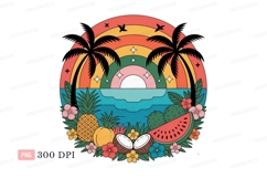 Tropical sunset paradise with fruits and palms image Product Image 1