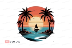 Tropical sunset sailboat ocean C L I P A R T palm trees Product Image 1