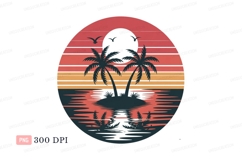 Tropical island sunset C L I P A R T palm trees Product Image 1