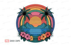 Tropical sunset rainbow palms hibiscus image Product Image 1