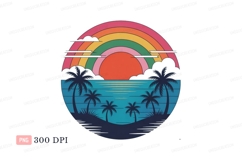 Tropical sunset rainbow ocean palms CLIPART Product Image 1