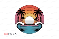Tropical sunset ocean waves palm trees C L I P A R T Product Image 1