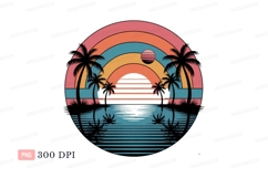 Tropical sunset ocean palms retro circle image Product Image 1