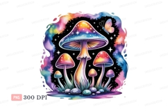 Psychedelic mushrooms and butterfly colorful fantasy Product Image 1