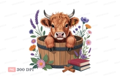 Highland calf in wooden barrel with flowers image Product Image 1