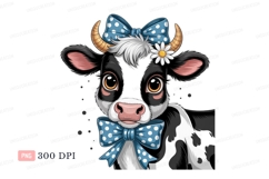 Cute cow with blue polka dot bows animal black Product Image 1