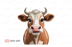 Brown white cow portrait horns ears Product Image 1