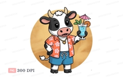 Cartoon cow wearing summer clothes holding a drink Product Image 1