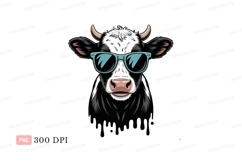 Black white cow wearing blue sunglasses image Product Image 1