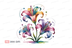 Colorful lilies with swirling decorative elements flowers Product Image 1