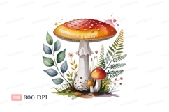 Red mushroom with white spots and green leaves image Product Image 1