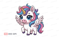 Cute winged unicorn with colorful mane pegasus mythical Product Image 1