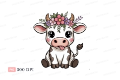 Cute cow wearing flower crown CLIPART animal Product Image 1