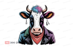 Punk rock cow with colorful hair and leather jacket Product Image 1