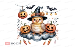 Cute chick witch with pumpkins and bats jackolantern Product Image 1