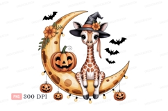 Cute giraffe witch on moon CLIPART pumpkin Product Image 1