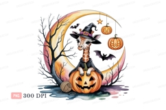 Giraffe witch sitting on pumpkin CLIPART Product Image 1