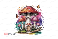 Enchanted mushroom dwelling with butterflies fairy Product Image 1