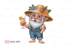 Cheerful gnome enjoying summer drink cocktail Product Image 1