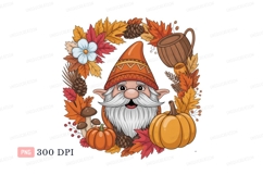 Autumn gnome with pumpkins and leaves CLIPART fall Product Image 1