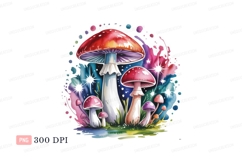Vibrant mushroom cluster watercolor art CLIPART mushrooms Product Image 1