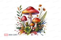 Red orange mushrooms green leaves image Product Image 1