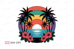 Tropical sunset with palm trees and hibiscus flowers Product Image 1