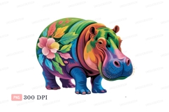 Colorful floral hippopotamus C L I P A R T animal Product Image 1