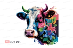 Colorful cow with flowers nature CLIPART Product Image 1